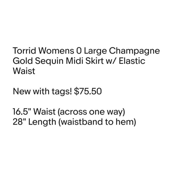 Torrid 0 Womens Champagne Gold Sequin Midi Skirt Elastic Waist Size Large - Picture 6 of 16